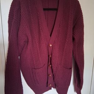Vintage Towncraft Burgundy Cable Knit Heavy Cardigan Sweater